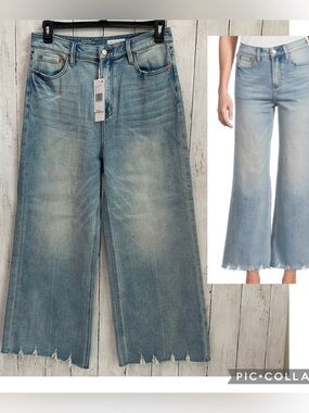 Karyn Seo Women's Perry Jeans Size 12/31 Denim Vintage Blue Wide Leg Distressed